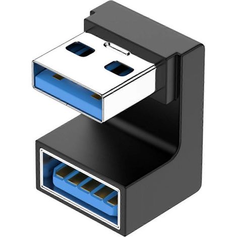 Adaptateur USB 3.0 de type A mâle vers femelle avec coude à 180 degrés pour liaison montante et descendante de 5 Gbit/s, adapté à la connexion d'adaptateurs LTE à des batteries externes.