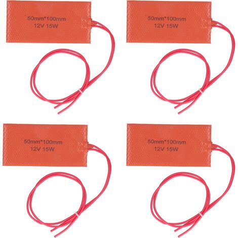 Coussin Chauffant en Silicone, 4 Pièces 12 V 15 W pour Moteur de Voiture, Coussin Chauffant en Silicone pour Carter D'huile, 2 X 3,9 Pouces, Tapis Chauffant en Caoutchouc de Silicone Flexible (1/5)