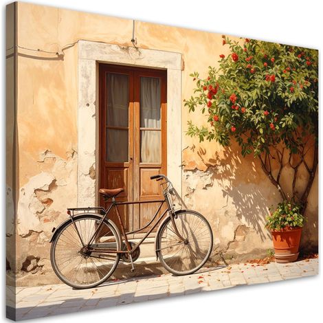 Tabelau sur Toile, Italie Toscane maison rue et vieux vélo,45x30 (1/4)