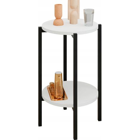 Tavolino rotondo da loft con ripiano 35x35x62 cm in metallo nero (1/5)