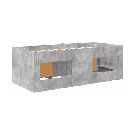 Cadre de lit mezzanine (avec armoire et étagères), ensemble 3 pièces, gris béton, meuble de chambre, design contemporain, montage facile (1/5)