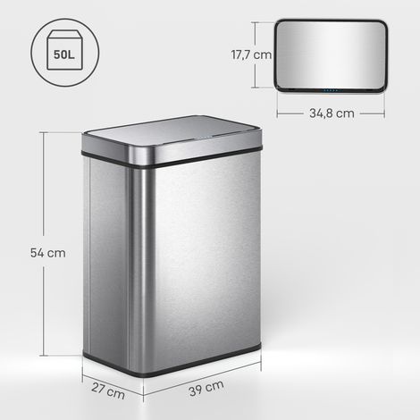 Poubelle de 50 L à ouverture automatique par capteur, couvercle automatique, acier inoxydable, polyvalente, couleur argent (1/5)
