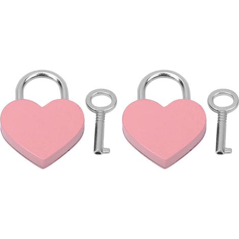 2 Coffrets Cadenas Coeur Métal Colorés Exquis avec Clés, Fournitures Artisanales Domestiques 30x39mm Rose (1/5)