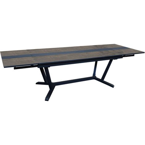 PROLOISIRS Table de jardin Galléo en Aluminium 180/230/280 cm - plateau Fundermax - graphite/Mocca