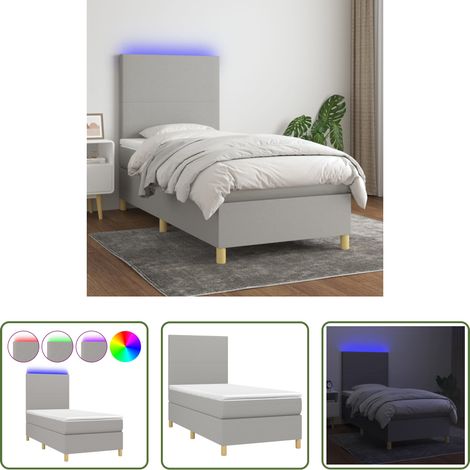 vidaXL LED-Leiste - Boxspringbett mit Matratze & LED Hellgrau 100x200 cm Stoff (1/5)