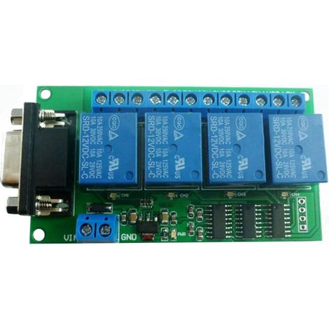 Carte Relais RS232 4 Canaux 12 V Module Relais D'Interface USB DB9 pour PC Port Série Interrupteur de Commande à Distance pour Garage Automobile