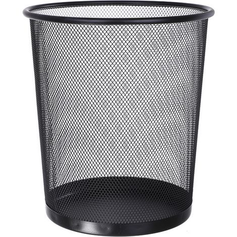Black wire mesh wastebasket, round office wastepaper basket