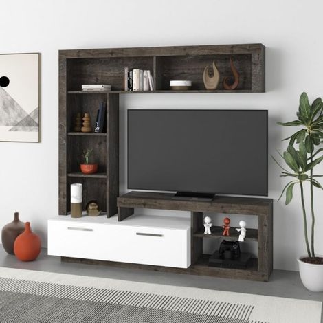 Parete attrezzata Leo 171x42x171 colore dark coffe bianco