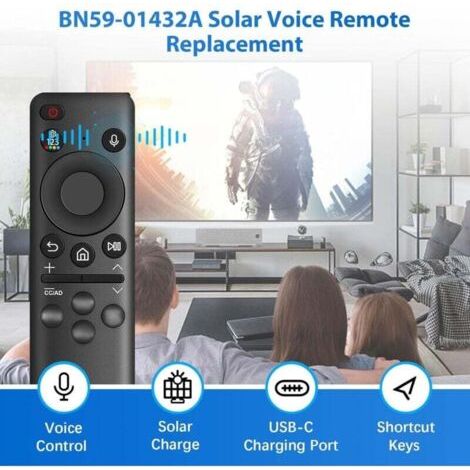 NALOOKAMIC BN59-01432A Télécommande vocale solaire Samsung - USB-C, 4 touches raccourci - Remplacement pour Smart TV 2021-2023 Neo QLED/LED 4K UHD - Noir