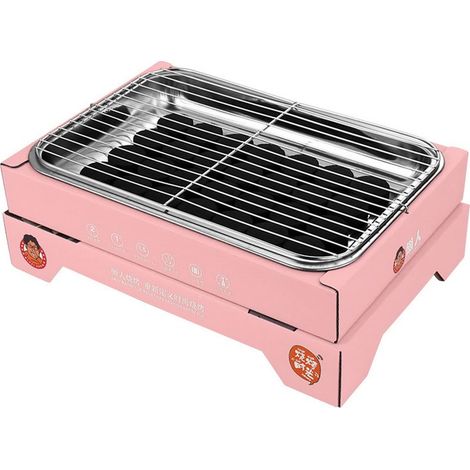 Grill Portable Barbecue Charbon Unique Usage Compact Détachable Acier Inoxydable pour Camping Extérieur Rose (30 Charbons Inclus) (1/5)