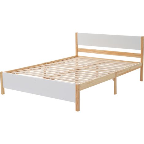 Letto per Adulti 207 x 147 cm in Legno Massello e MDF, Letto Matrimoniale con Testiera e Pediera, senza Materasso, Bianco (1/5)