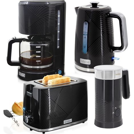 Briebe SKT1185BLK Elegance Ensemble Grille Pain Bouilloire 1,7L Cafetière Filtre Mousseur à Lait 2200W Noir