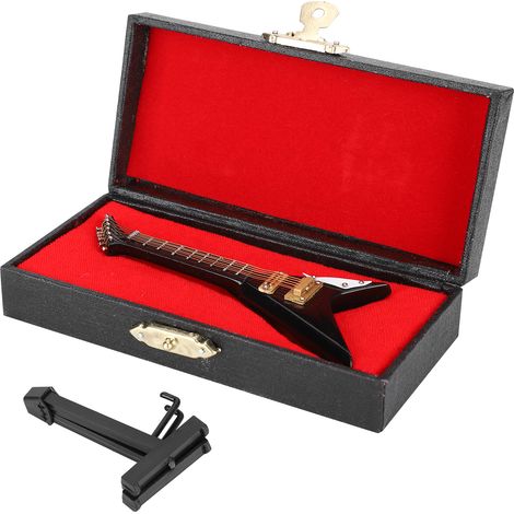 Dekorative Miniaturgitarre, schwarz, 10 cm – V-förmiges Musikinstrumentenmodell – Originelle Geschenkidee (1/5)