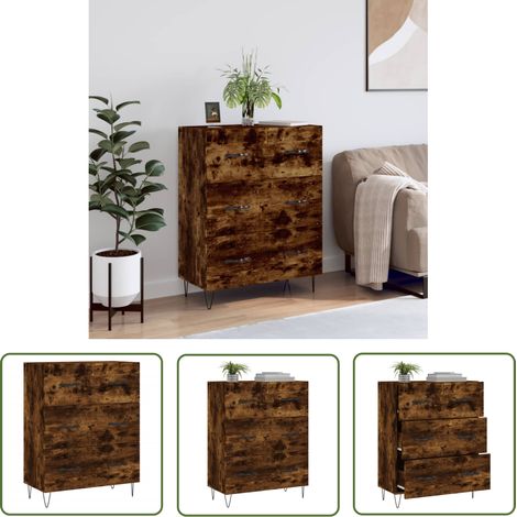 The Living Store Sideboard Räuchereiche 69,5x34x90 cm Holzwerkstoff - Schreibtisch - Wohnzimmermöbel - Sideboard - Regal - Holzmöbel (1/5)