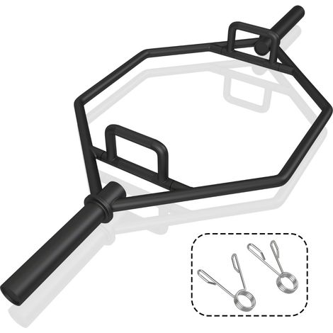 Barre de Piège Hexagonale Olympique d'Haltérophilie Charge 363KG Barre de Levage Pliable avec Poignées Texturées Manchons 25 CM Noir (1/2)