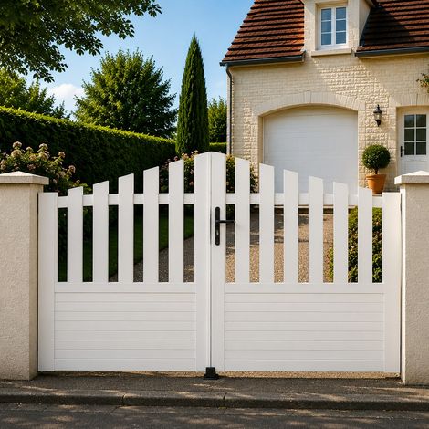 Portail battant manuel PVC blanc structure renforcée H 145 x L 250 ALENÇON CONVEXE (1/5)