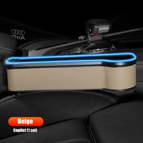 (Côté passager beige) Organisateur d'espace pour siège auto MG ZS 6 5 HS avec éclairage d'ambiance LED - Boîte de rangement pour espace entre les sièges - Combleur d'espace entre les sièges (1/5)
