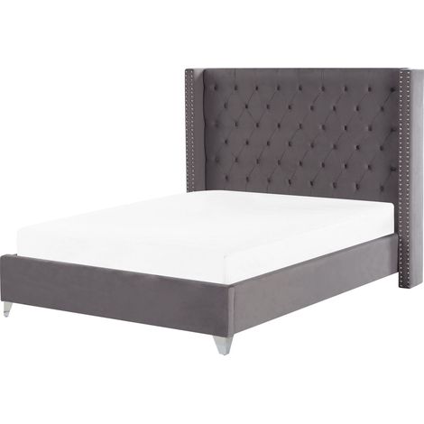 Bett mit Lattenrost Samtstoff LUBBON 160 x 200 cm Grau