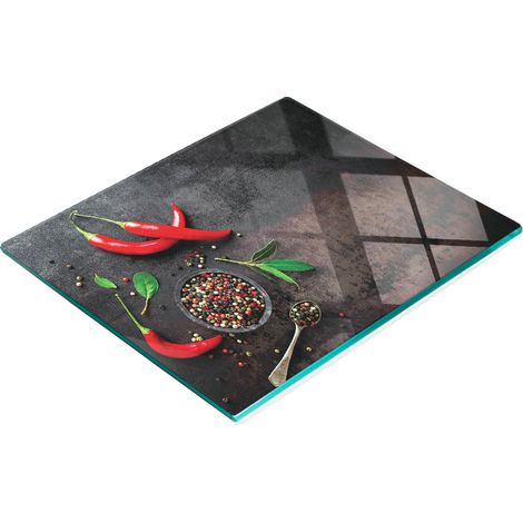 Robustes und stilvolles Küchenbrett aus Glas mit Chili-Muster, 60 x 52 cm (1/5)