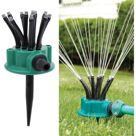 Arroseur de jardin à 12 bras avec piquets de fixation - Système d'irrigation flexible pour pelouse, fleurs et potager - Économie d'eau (1/5)