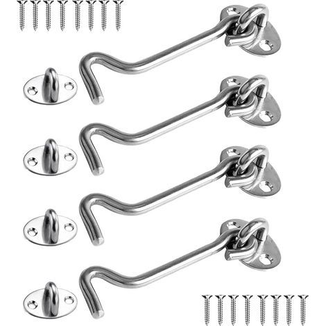 Loquet Port 4 Pièces, Crochet Fermeture Porte, 4 inch Acier Inoxydable Porte Loquet, Verrou Portail pour Serrures Porte de Grange Salle de Bain Fenêtre Porte Coulissante (Silver) (1/5)
