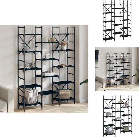 Bibliothèque noir 127,5x28,5x172,5 cm bois d'ingénierie - Bibliothèque Murale - Bibliothèque Design - Étagère Ouverte - Meuble Rangement - Stockage Maison (1/5)