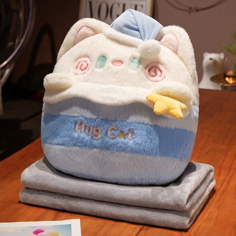 Coussin-couverture à motif dessin animé, châle pliable 2 en 1 à double usage pour la sieste au bureau, petite couverture pour coussin de voiture climatisé (1/3)