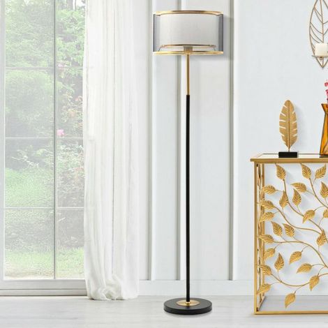 Dmora - Stehlampe Marouflage, Bodenlicht, Lampe, Stehleuchte, 35x35 h153 cm, Schwarz und Gold (1/5)