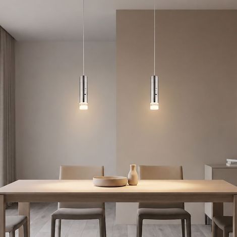 2er Set LED Hängelampe Pendelleuchte Esszimmerleuchte Taschenlampe Touchdimmer Silber Metall H 120 cm (1/5)