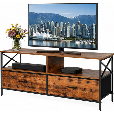 Relaxdays TV Lowboard, HxBxT: 50 x 120 x 40 cm, 2 Schubladen & Ablagen, MDF, Metall, Stoff, Fernsehtisch, braun/schwarz (1/5)