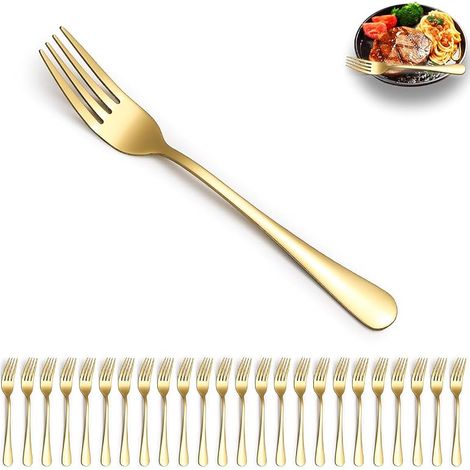 24-teiliges goldenes Speisebesteck, titanvergoldete Edelstahlgabeln für Zuhause, Restaurant, Hochzeiten, Partys und Veranstaltungen (1/5)