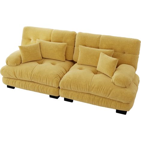 ELVMI Sofá Modular 2 Plazas con Asiento Profundo y Cojines, en Chenilla Amarilla 220 × 77 × 81 cm (1/5)