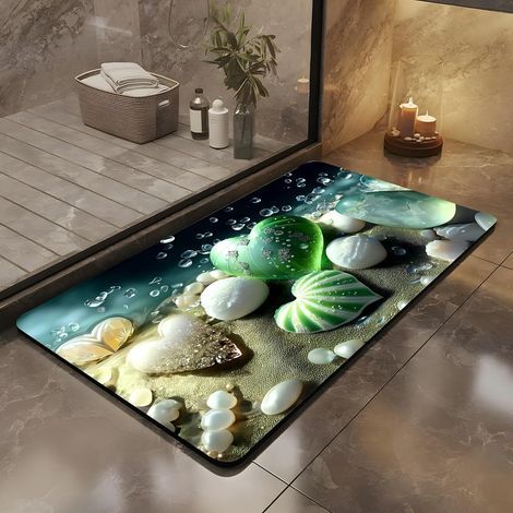 Non-slip bathroom mat, exquisite 3D stone pattern, soft, absorbent and quick-drying, green (80x50CM) (1/5)