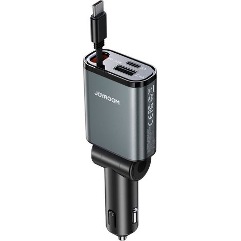 Caricabatterie da auto 3 in 1 con cavo USB-A e USB-C retrattile - Grigio scuro