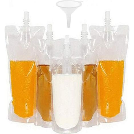 50 sachets de boissons, récipients transparents pour sachets de smoothie, robustes et étanches à fermeture manuelle, pour bouteilles de jus congelé, entonnoir en plastique (250 ml) (1/5)