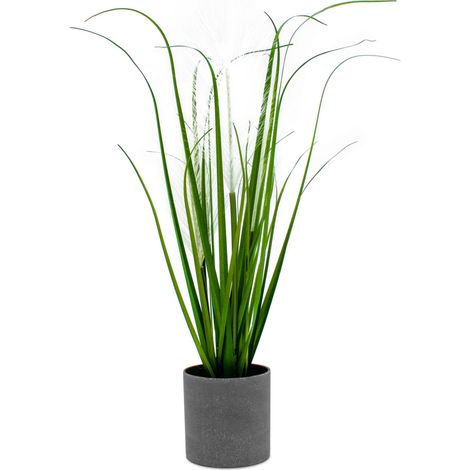 Künstliches Deko Pampasgras im grauen Topf - 50 cm - Dekogras Kunstpflanze mit Blumentopf