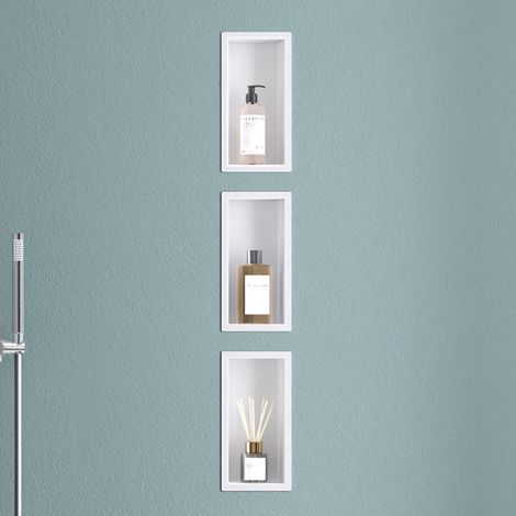 doporro Nicho de pared baño blanco 15 x 30cm repisa de ducha alicatable acero inoxidable repisa de ducha montaje oculto