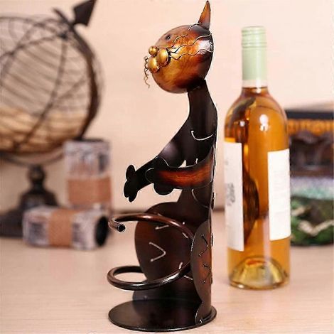 Porte-bouteilles en forme de chat, support en métal décoratif, sculpture (1/5)