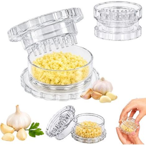Hachoir à ail 2 pièces - Moulin à ail - Broyeur multifonctionnel - Accessoire de cuisine - Transparent - Pour ail, oignon, gingembre, herbes et noix (1/5)