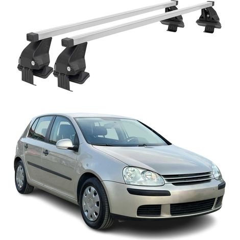 OMAC Dachträger Querträger Stahl für VW Golf mk5 2004-2009 5Tür – Abschließbar – City-Crash-getestet – DIN 75302:2019 – ISO/PAS 11154:2006 – Max. 50 kg Silber (1/5)
