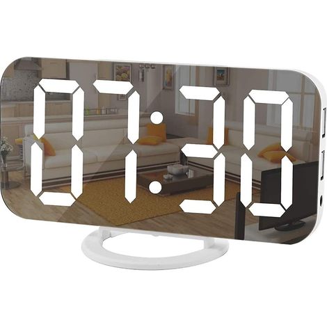 Réveil numérique, horloge électronique LED à surface miroir, avec chargeur USB, fonction snooze, luminosité automatique/personnalisable, pour bureau, chambre ou table de chevet (1/4)
