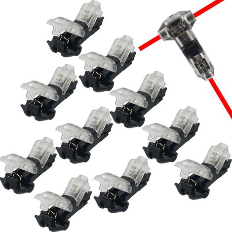 10 pcs Basse Tension T Tap 2 Connecteurs de Fil électrique 2 Voies 2 sans Soudures sans Dénudage pour Branchement de Mi-portée 20-22 AWG Fil à Noyau Fil Multiconducteur Ligne Flexible (1/5)