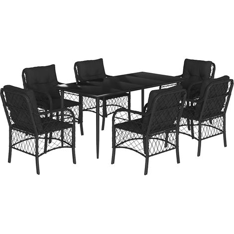 vidaXL Set da Pranzo da Giardino 7 pz Nero con Cuscini in Polyrattan (1/5)