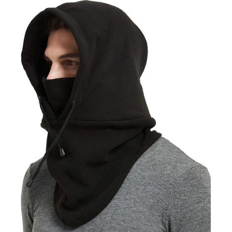 Pasamontañas grueso de doble capa de forro polar, cálido y resistente al viento, con braga de cuello integrada para hombres y mujeres que practican esquí. (1/4)