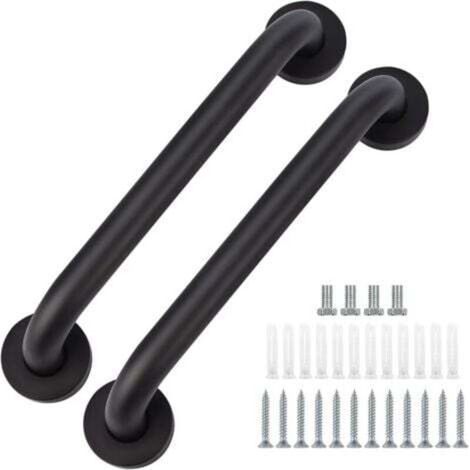 Set mit 2 schwarzen Edelstahl-Haltegriffen für Badezimmer, 30 cm, geeignet für Badewanne, WC, Küche und Dusche