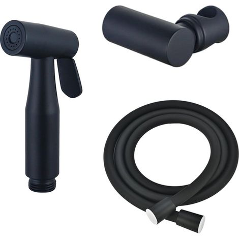FugaFlow Eccelente Ensemble accessoire bidet - douchette à main - flexible 150cm - support - noir mat (1/5)