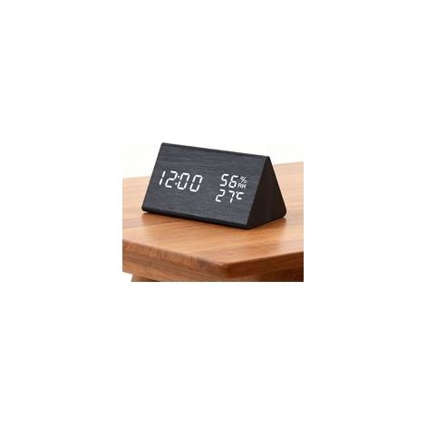 Digitaler Wecker mit Holzgehäuse, elektronischer LED-Zeitanzeige, Temperatur- und Feuchtigkeitsmessung, ideal für Kinderzimmer und Nächte. – Crezuo