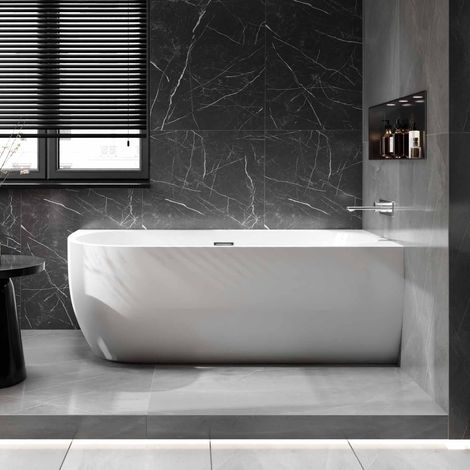 BERNSTEIN - Baignoire d'angle design acrylique pour salle de bain, isolation thermique - montage droite - Blanc - 170x75x60cm - LENA CORNER - Options au choix Sans siphon, Avec raccord standard 1523C