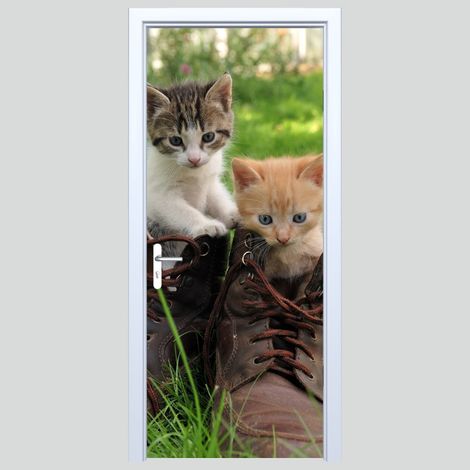 Adhesivo de tela para puerta con diseño de gatito con botas 182PD