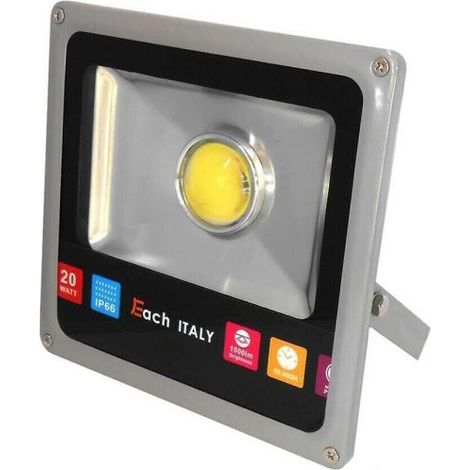 Faro faretto led da esterno proiettore 20W con staffa luce bianca 6000K IP65